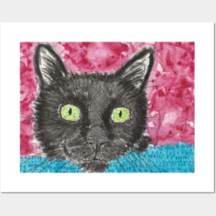 Cute  black cat face painting Posters and Art